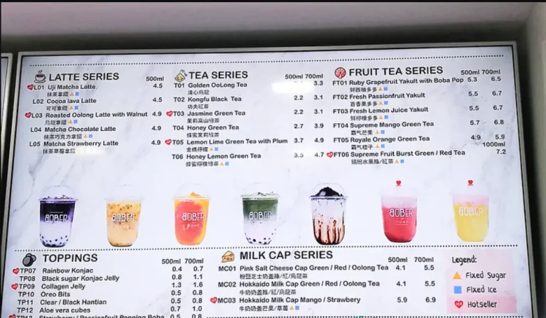 Bober Tea Menu