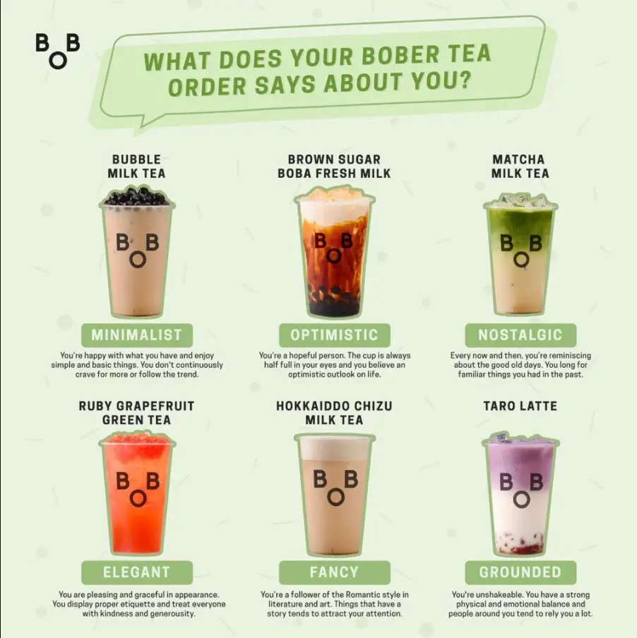 Bober Tea Menu Singapore