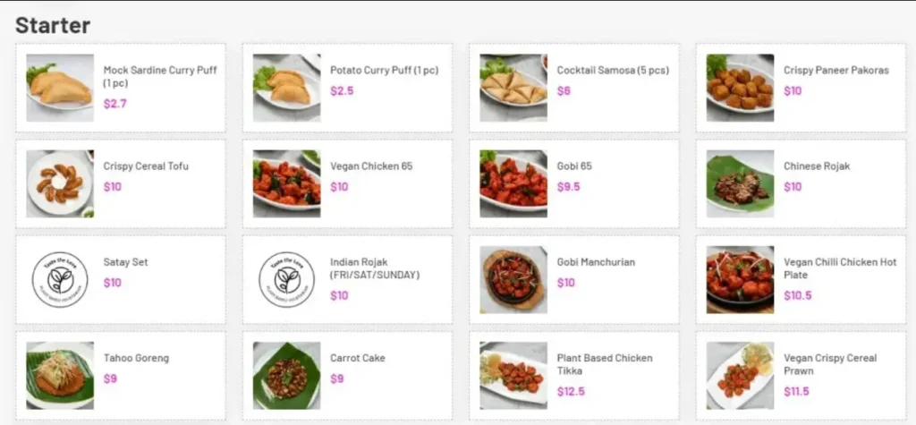 Gokul Raas Vegetarian Restaurant Menu Singapore