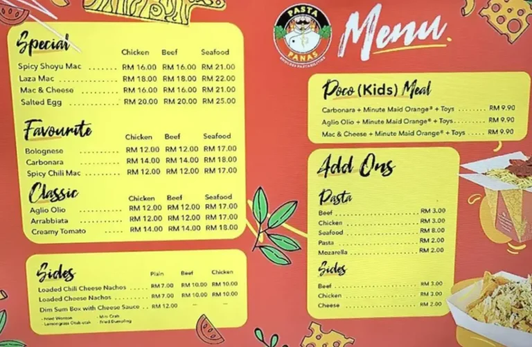 Pasta Panas Menu