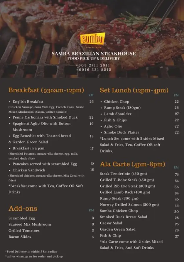 Samba Brazilian Steakhouse Menu