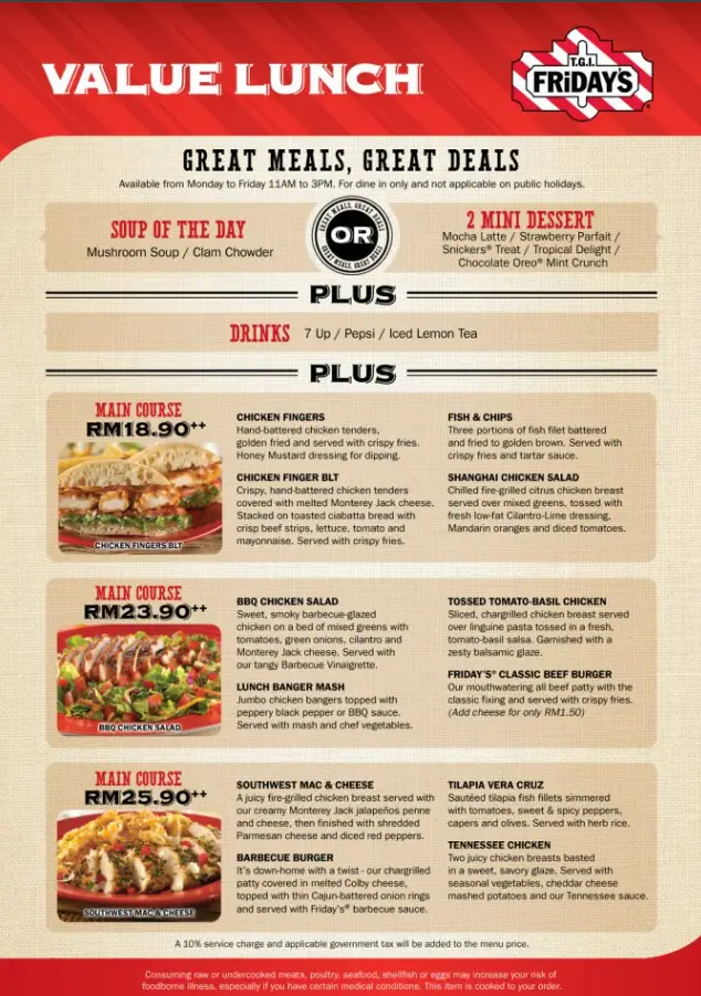 TGI Fridays Menu Malaysia