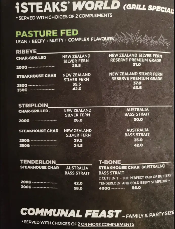 iSTEAKS Menu Singapore