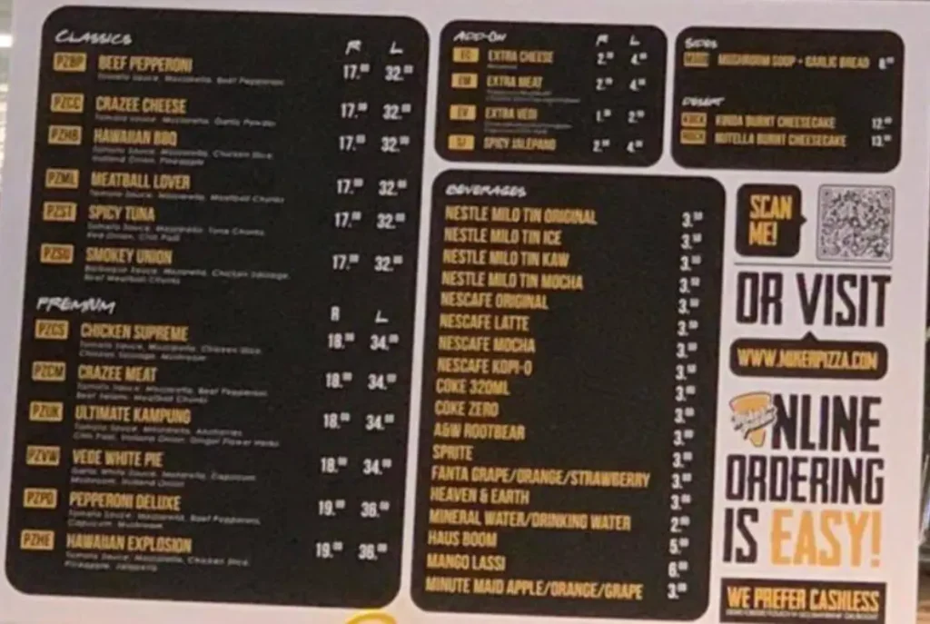 Miker Pizza Menu Malaysia