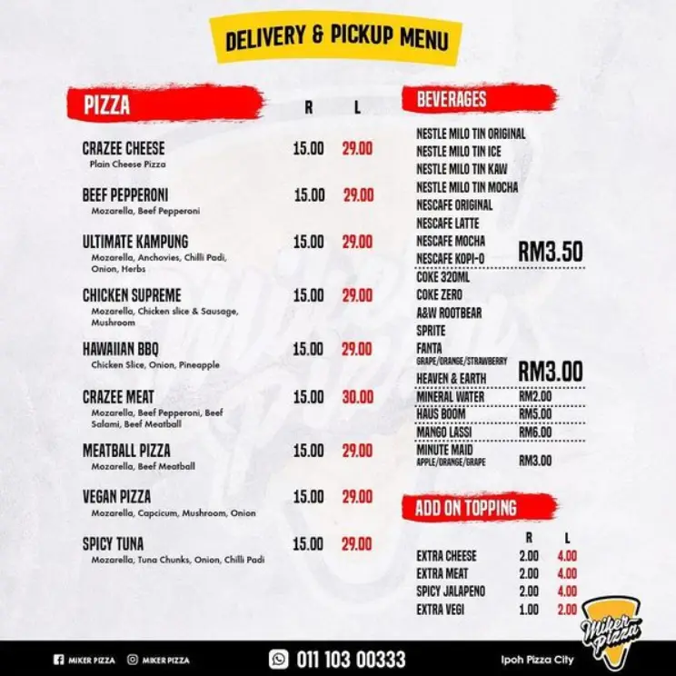 Miker Pizza Menu Malaysia Prices 2025