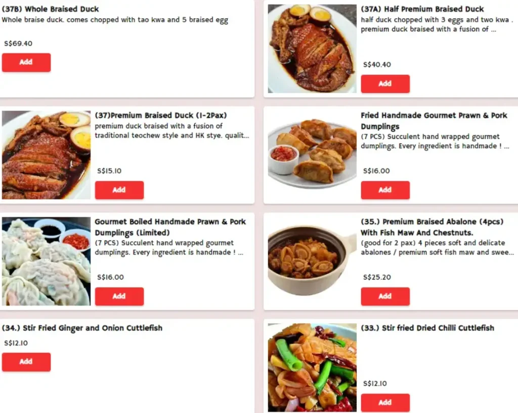 Sin Heng Kee Porridge Menu Singapore