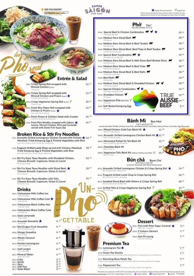 Super Saigon Menu Malaysia