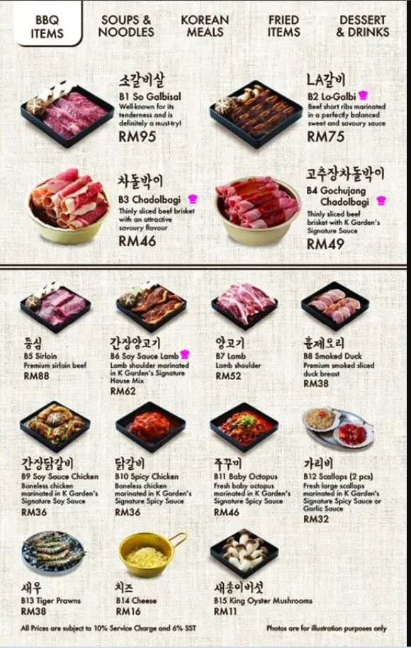 K Garden Korean BBQ Menu Malaysia